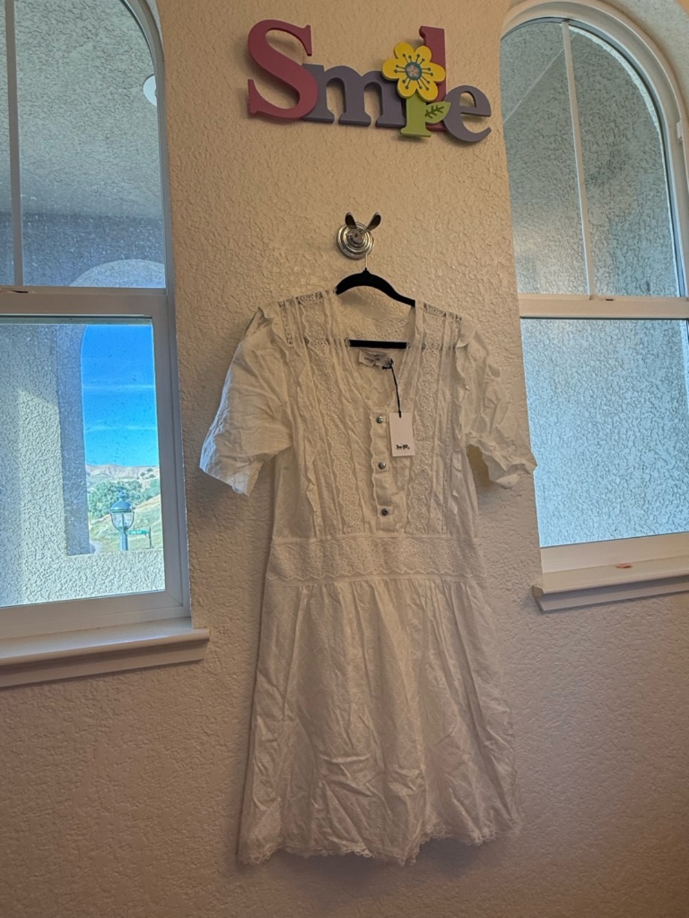 NWT Coach Broderie Anglaise Mini Eyelet Dress Cream Size 00. Cottage Core & Boho
